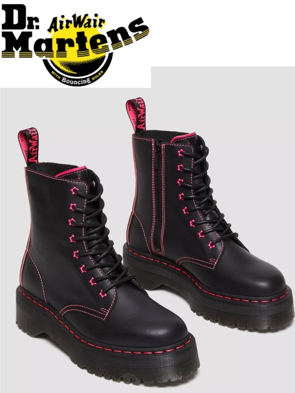 NWOT Dr. Martens Jadon II Neon Star Leather Platform Boots